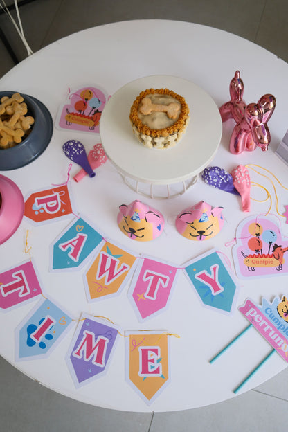 combo cumpleaños perro pastel 500 gr redondo con decoración de fiesta