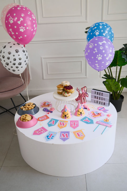 combo cumpleaños perro caja dognuts x 6 unidades + decoración de fiesta