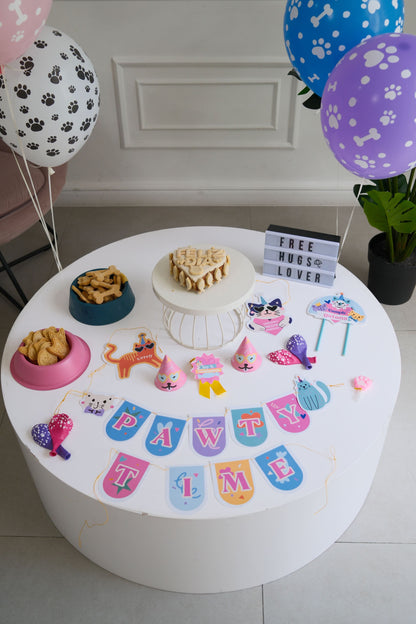 combo cumpleaños gato pastel y decoración de fiesta